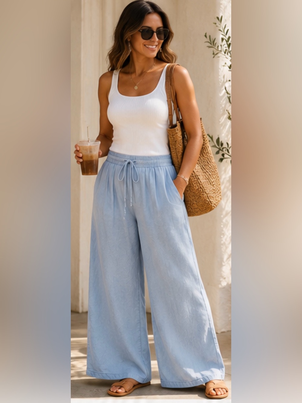 Altar’d State Light Blue Wide-Leg draw string Pants